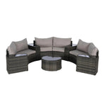11-Piece Outdoor Half-Round Modular Sectional Sofa Set with Tempered Glass Coffee Table and 4 Side Table