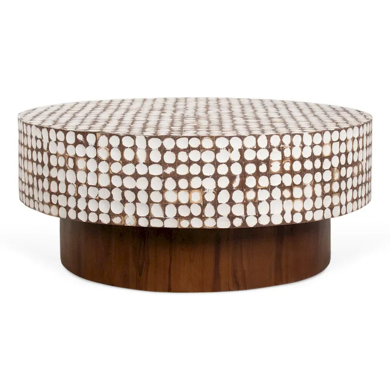 Mila Coconut Shell Round Pedestal Coffee Table by East at Main
