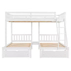 Full Over Twin & Twin Bunk Bed for 3, Wooden Triple Bunk Bed with 2 Storage Drawers, can be Divided into 3 Separate Beds