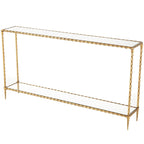 Metal Twisted Rope Inspired 1 Shelf Console Table with Mirrored Glass Top and Shelf - Gold - Roche River Decor