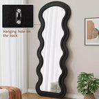 Modern Full Length Mirror, Flannel Vanity Mirror with Wooden Frame