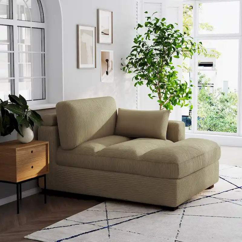 Oversize Corduroy Chaise Lounge Modular Sectional Sofa with Pillow