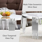 Round Tempered Glass Coffee Table with 3 Tiers 360 Degrees Rotating Top