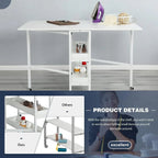Height Adjustable Craft Table with Storage Shelves, Mobile Folding Cutting Table for Home Office Sewing Room Craft Room