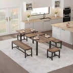 5 Pieces Dining Table Set for 4-6, 63 Large Extendable Dining Room Table with Benches and Stools