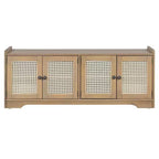 Whisen Rustic Wood Storage Bench, Entryway Shoe Bench with Removable Cushion, Adjustable Shelves