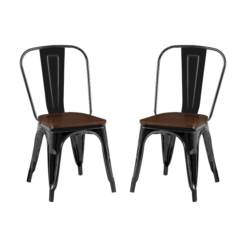 Wooden Seat Industrial Metal Stackable Dining Chair Set