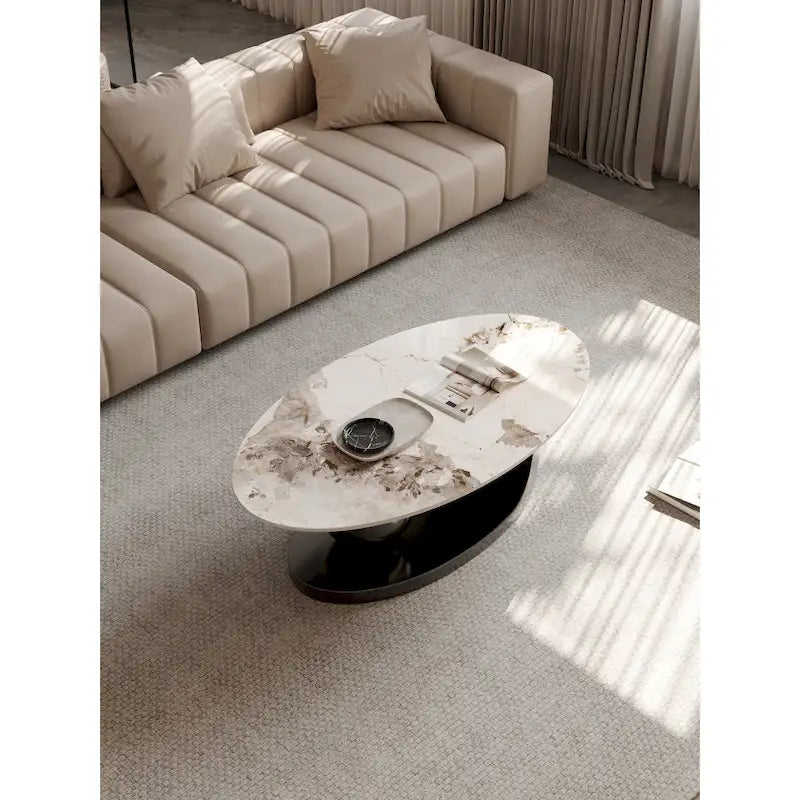 51 Modern Pandora Oval Coffee Table with Glossy Sintered stone top, Luxury Coffee Table, Stainless Steel Legs for Livingroom