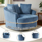 Oversized 43 W Plush Corduroy Recessed Arm Swivel Barrel Chair