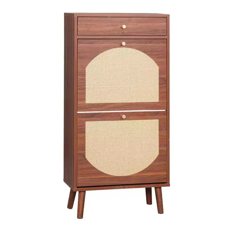 Rattan Panel 1 Drawer 2 Flip-Drawer Shoe Cabinet Particleboard 21.26 W