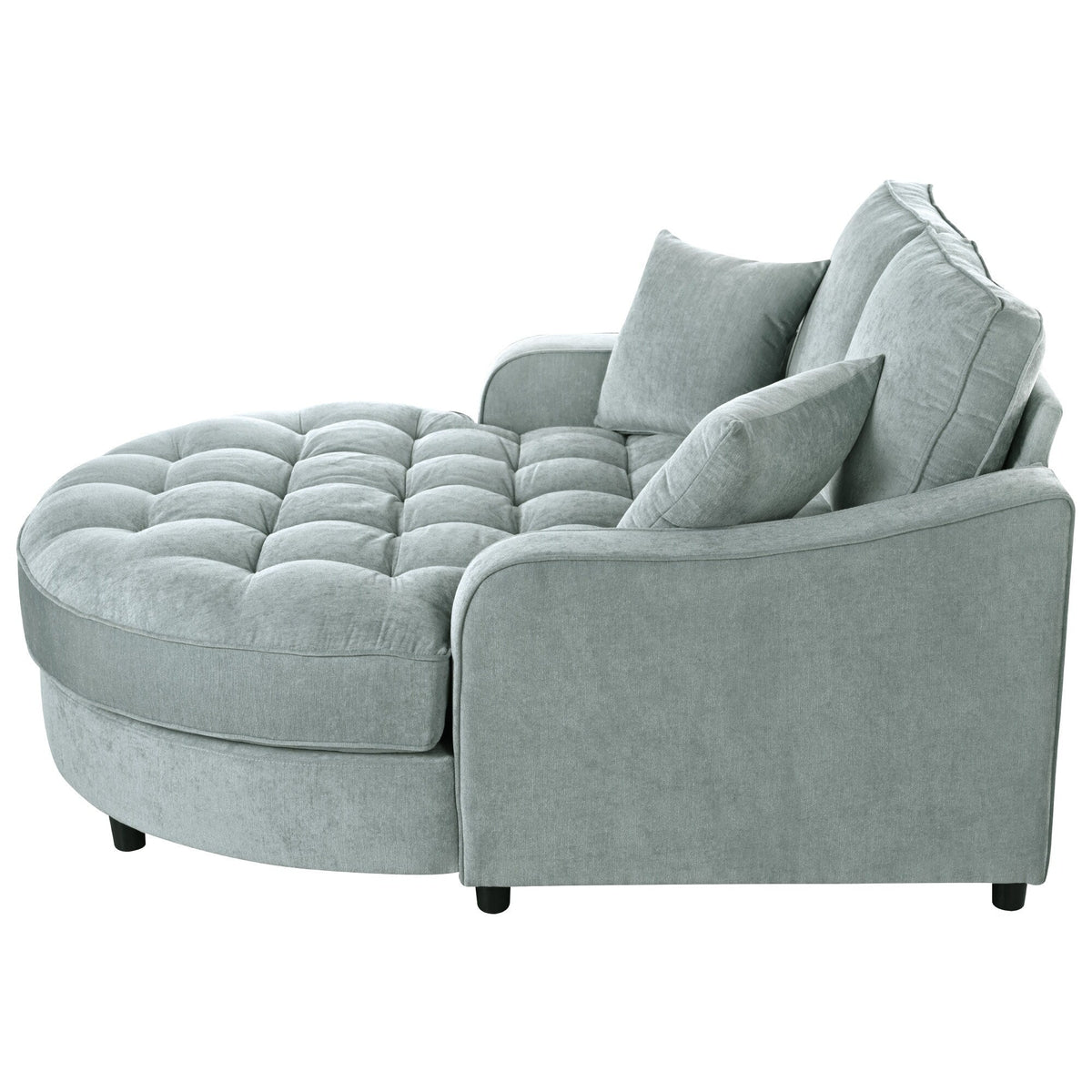 Chenille Chaise Lounge Sofa Bed, Upholstered Sofa Couch with Tufted Backrest and 2 Detachable Pillows for Living Room