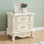 Traditional White Wood Carved 3-Drawer Nightstand