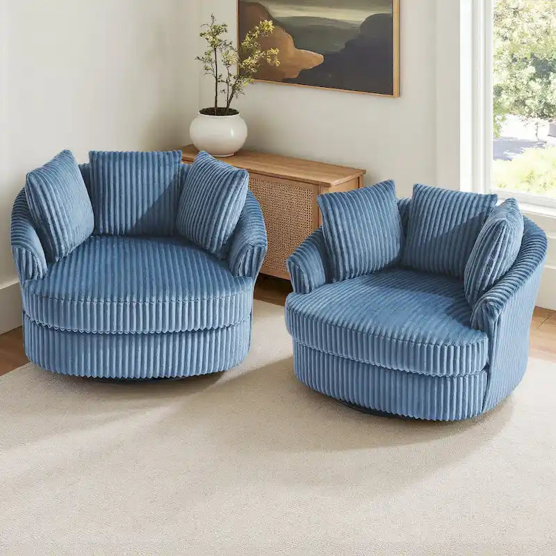 DREAMSIDEA 2 Set Recessed Arm Slipcovered Swivel Barrel Chair