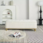 Okak Modern Luxury Flip Top Deep Button Ottoman Bench with Gold Decor & Metal Legs,Upholstered Storage Bench for Living Room,Bedroom
