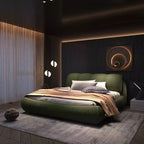 MAYEERTY Queen Size Luxury Upholstered Platform Bed with Oversized Padded Backrset and Solid Wood Frame Green