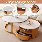 Modern Nesting Coffee Table with Drawer, Round Center Table with storage for Living Room