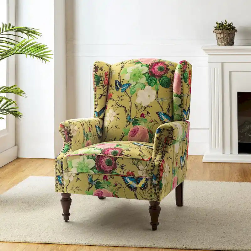 Gott Traditional Wingback Armchair with Solid Wood Legs by HULALA HOME