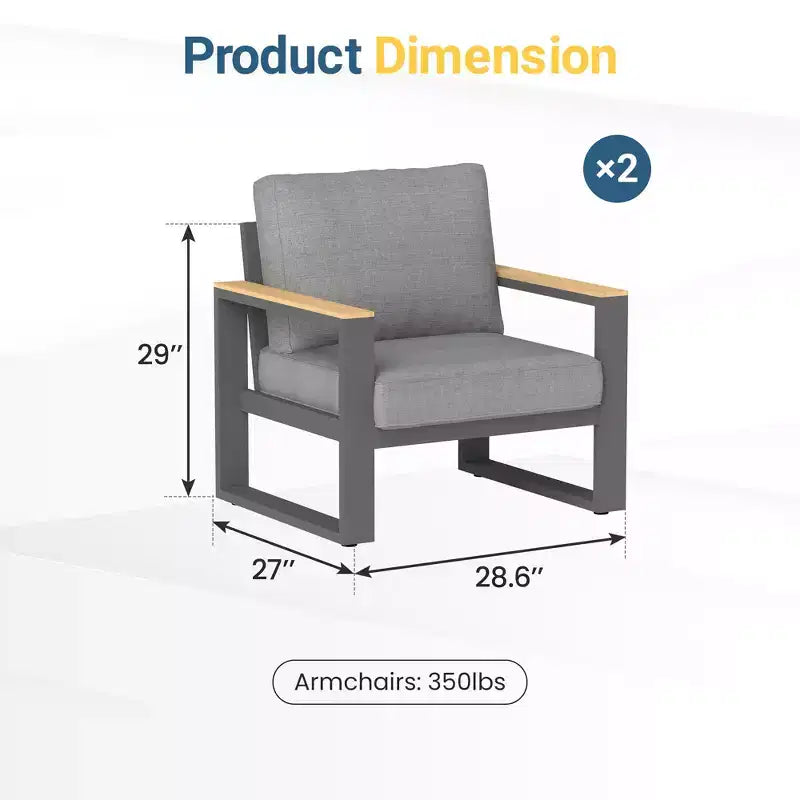 Heynemo Aluminum Outdoor Armchair, 2 Pieces All-Weather Metal Patio Single Sofa, Patio Conversation Set for Porch Backyard Garden