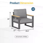 Heynemo Aluminum Outdoor Armchair, 2 Pieces All-Weather Metal Patio Single Sofa, Patio Conversation Set for Porch Backyard Garden