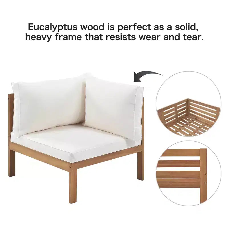 Polibi Acacia Corner Outdoor Sofa Set with Matching Coffee Table