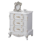 Traditional White Wood Carved 3-Drawer Nightstand