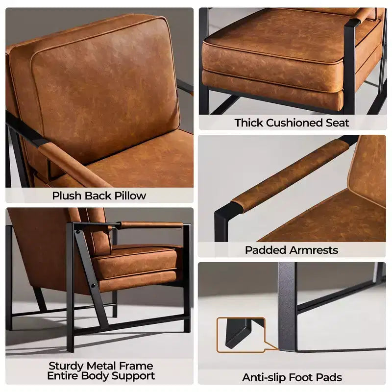 Yaheetech Set of 2 Retro Upholstered Lounge Arm Chairs with Metal Arms, Removable Seat & Back Cushion