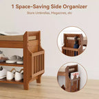 ELECWISH 31.5 Bamboo Shoe Bench with Storage - 2-Tier Shoe Rack, Hidden Drawer & Side Organizer, Brown