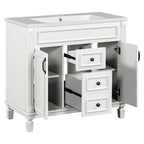 36 Modern Bathroom Vanity with Top Sink and Mirror Cabinet,2 Doors and 2 Drawers