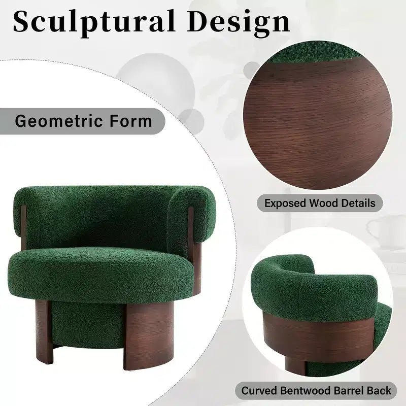 Whisen 360 Swivel Barrel Chair with Sculptural Bentwood Design, Solid Wood Frame, 32 Wide, Versatile for Living Room and Bedroom