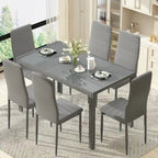 Grondin Modern Style 7-Piece Dining Room Table Set with Tempered Glass Tabletop and 6 PU Leather Upholstered Chairs