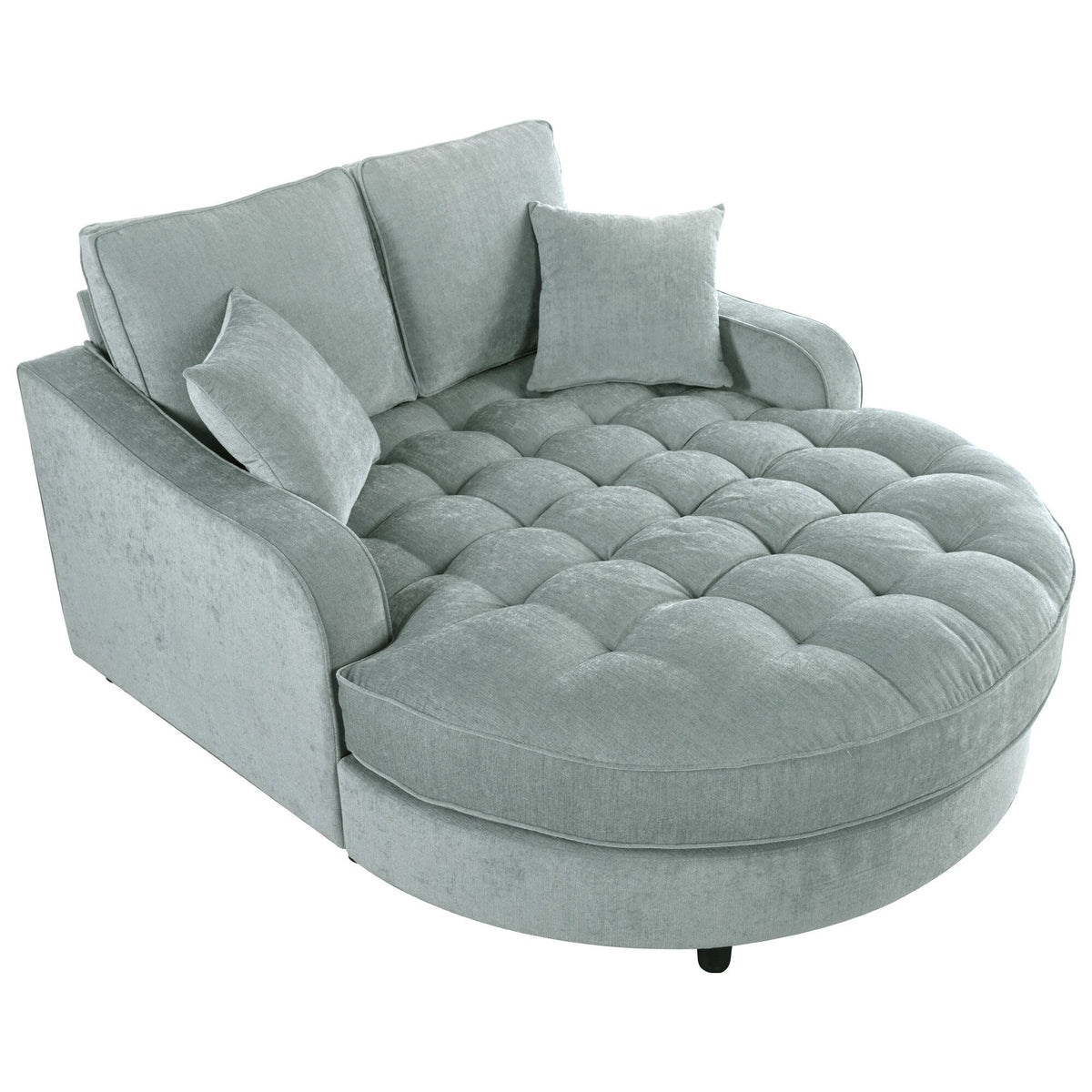 Chenille Chaise Lounge Sofa Bed, Upholstered Sofa Couch with Tufted Backrest and 2 Detachable Pillows for Living Room