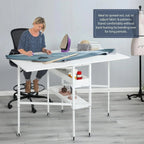 Height Adjustable Craft Table with Storage Shelves, Mobile Folding Cutting Table for Home Office Sewing Room Craft Room