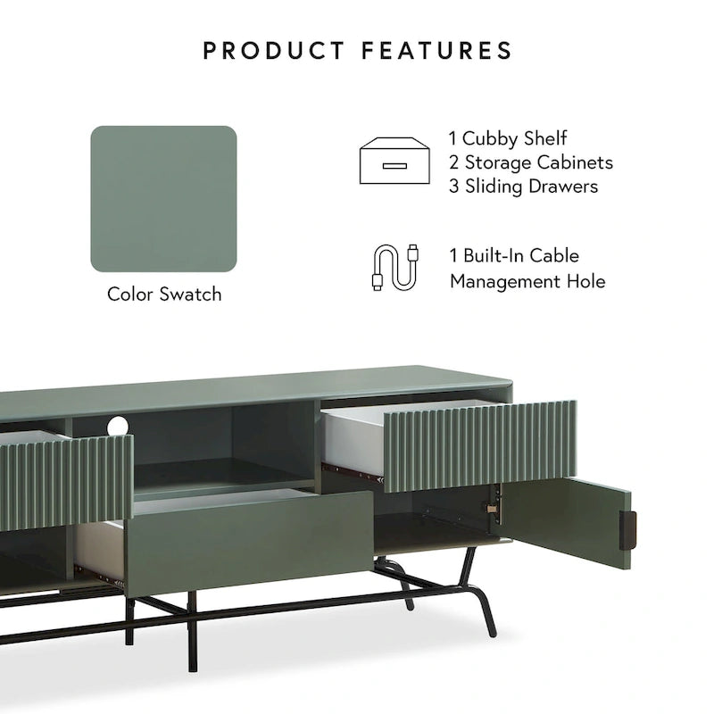 DH BASIC Modern 60-inch 3-Drawer Media Cabinet TV Stand with Cable Hole by Denhour