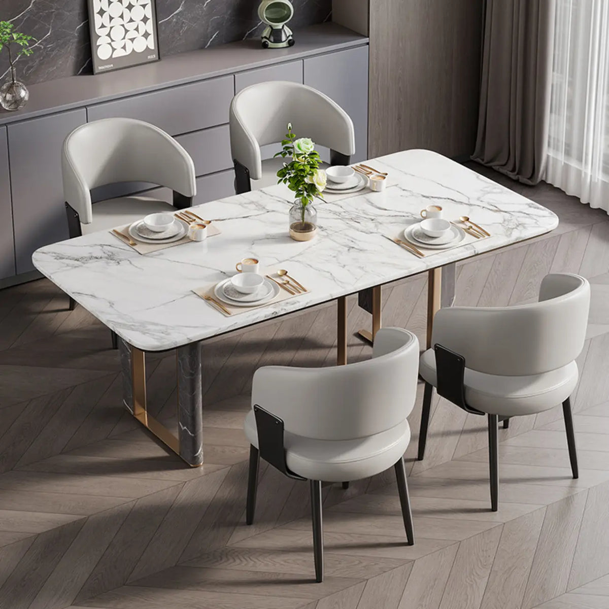 Modern Glam Leather Upholstered Dining Chair
