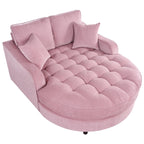 Chenille Chaise Lounge Sofa Bed, Upholstered Sofa Couch with Tufted Backrest and 2 Detachable Pillows for Living Room