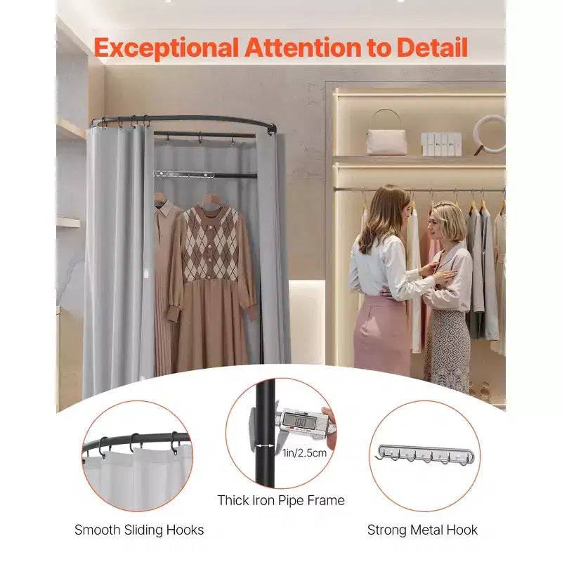 VEVOR Fitting Room, Dressing Room with Thick Polyester Curtains, Privacy Space with Shading Curtain and a Hook, 39 x 37 x 79 in, Gray