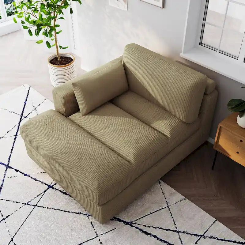 Oversize Corduroy Chaise Lounge Modular Sectional Sofa with Pillow