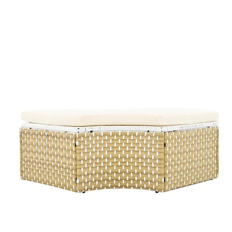 Round Outdoor Daybed Two-Tone Weave Sunbed with Retractable Canopy