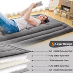 Portable Roll-Up Floor Mattress, Japanese Futon Guest Bed & Foldable Camping Sleeping Pad
