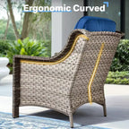 HOMLUX 6 PCS Patio Wicker Conversation Set 3-Seat Sofa with Cushion, Rattan Chairs, Ottomans, Coffee Table