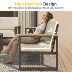 Heynemo Aluminum Outdoor Armchair, 2 Pieces All-Weather Metal Patio Single Sofa, Patio Conversation Set for Porch Backyard Garden