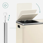 SONGMICS Dual Trash Can, 16 Gallon Stainless Steel Garbage Can, Almond