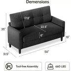 Dyonery 50 Loveseat Sofa, 2-Seater Love Seat for Office & Small Spaces, 24 Deep Seat, FSC Solid Wood Frame, Tool-Free Assembly