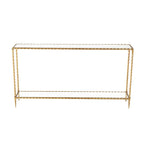 Metal Twisted Rope Inspired 1 Shelf Console Table with Mirrored Glass Top and Shelf - Gold - Roche River Decor