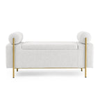 Upholstered Linen Storage Bench with Cylindrical Arms and Gold Metal Legs