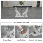 Modern Tempered Glass Dining Table Set with U-shaped Marble Pattern Base and PU Upholstered Chairs