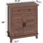 31.5 Rustic Storage Cabinet, with Slatted Doors, 3-Tier Adjustable, Double Door Locker, for Kitchen, Dining Room, and Home Office