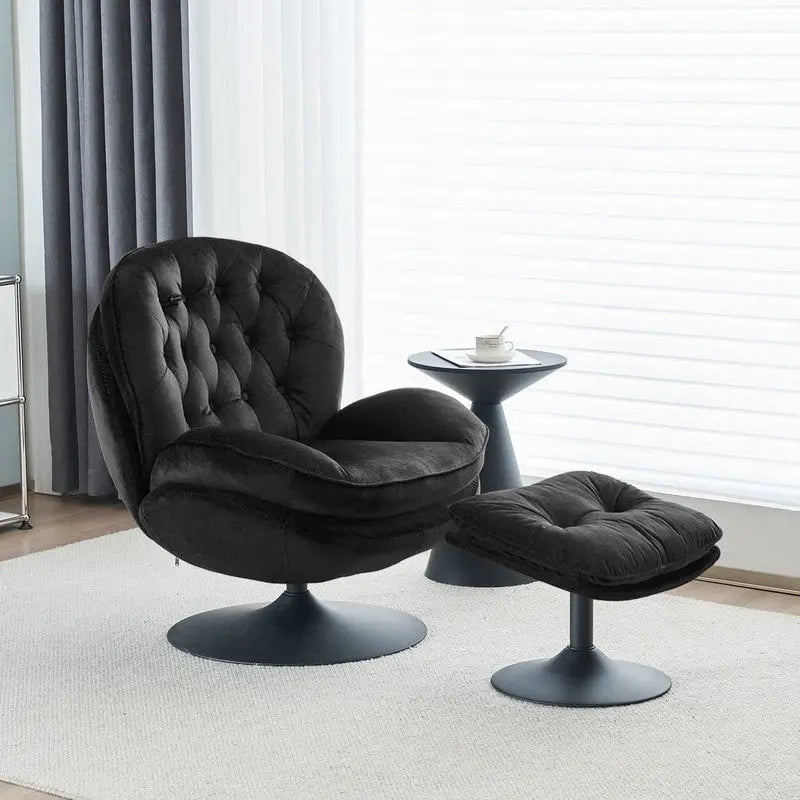 Velvet Swivel Accent Chair with Ottoman Round Reading Accent Chair Foot Stool Ottoman Set,360 Swivel,Metal Frame