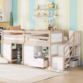94.6L x 42.3W Solid Wood Twin Size Low Loft Bed With Stair, Drawer And Shelf, Modern & Clean Design