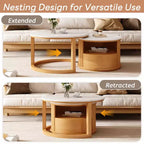 Modern Nesting Coffee Table with Drawer, Round Center Table with storage for Living Room
